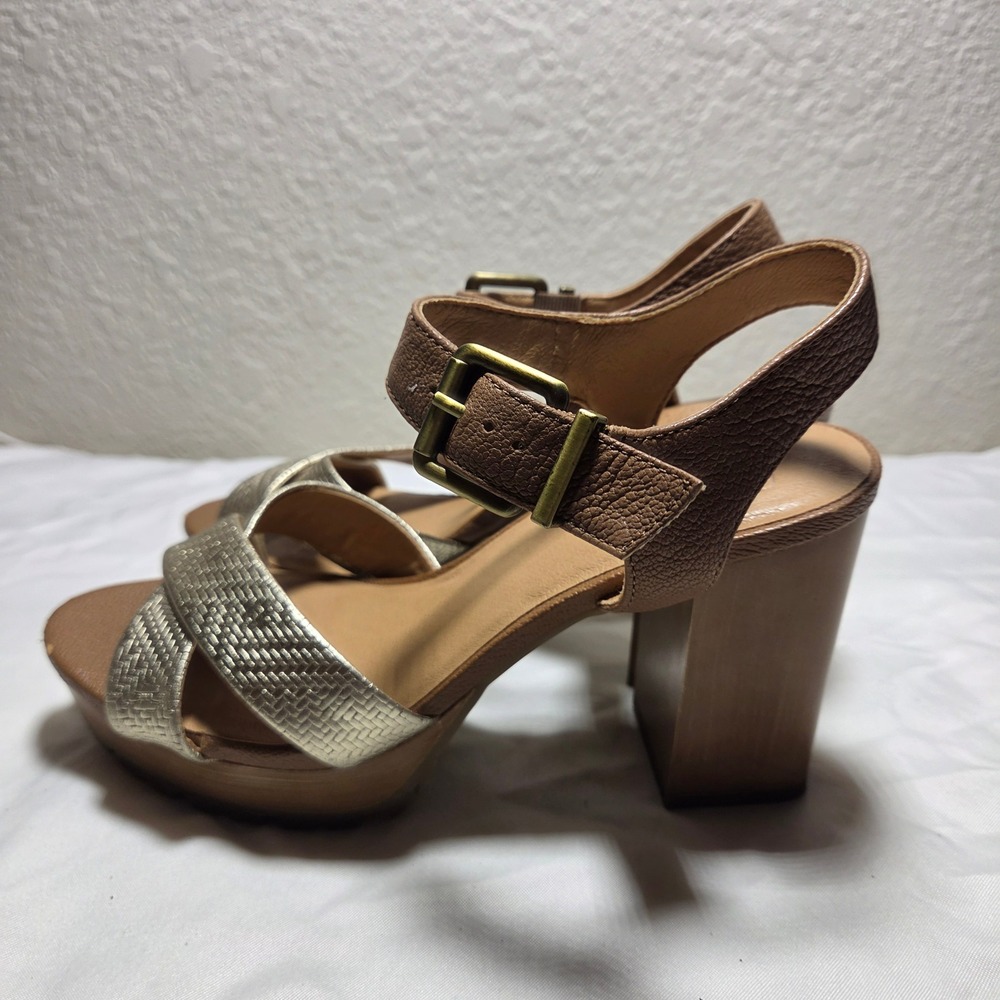 Crown Vintage Jula Metallic Woven Leather Platform Sandals Tan Gold 8M CV-JULA